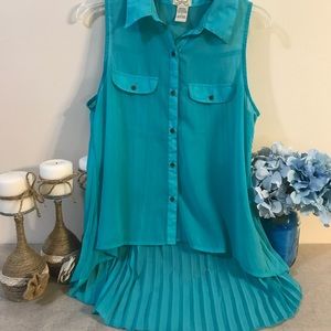Blue Chiffon Sleeveless Blouse